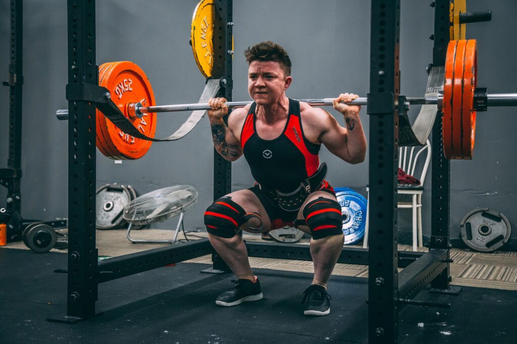 A lifter squatting